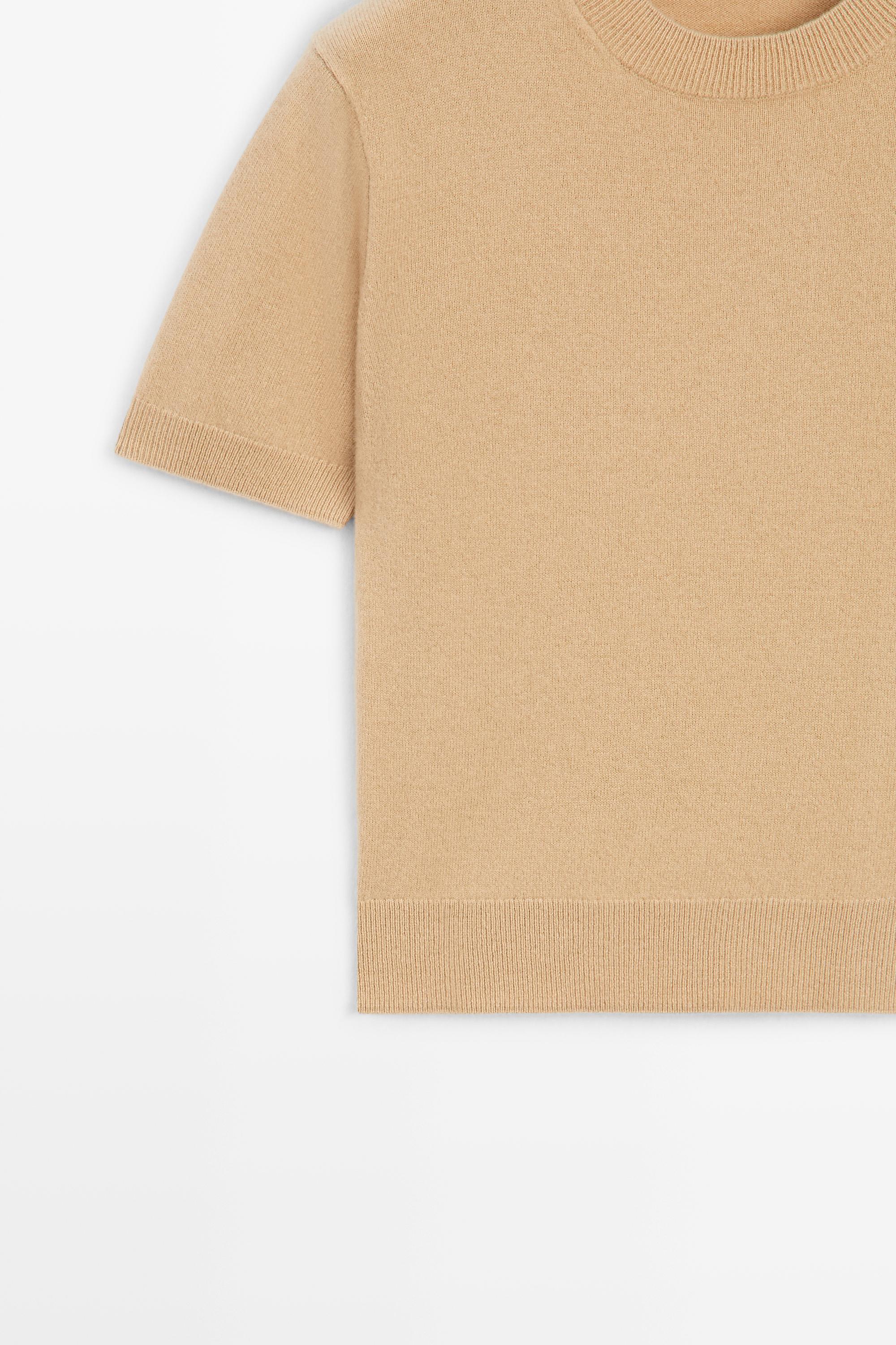 Short sleeve wool blend knit sweater